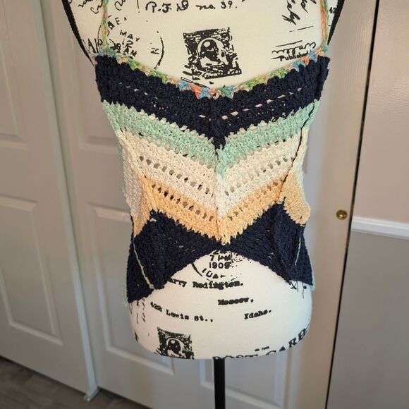 Free People Blue and Green Cropped Tank Top - Picture 1 of 9
